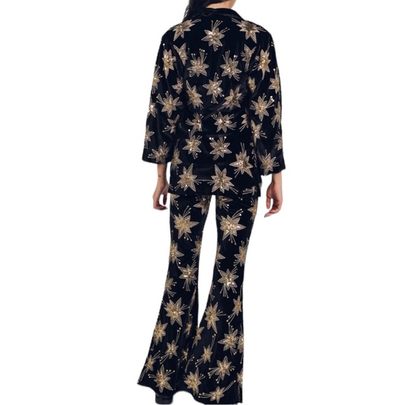New LENNI x Free People XS Black Sequin Star Embroidered 2-Pc Jacket & Pant Set - Picture 13 of 15